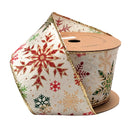 2 1/2" Wired Ribbon | "Glitter Multi Snowflake" White/Multi | 10 Yard Roll