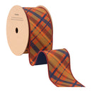 2 1/2" Wired Dupioni | Fall Bais Plaid Blue/Orange with Blue Backing | 10 Yard Spool