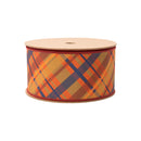 2 1/2" Wired Dupioni | Fall Bais Plaid Blue/Orange with Blue Backing | 10 Yard Spool