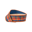 1 1/2" Wired Dupioni | Fall Plaid Blue/Orange with Blue Backing | 10 Yard Spool