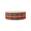 1 1/2" Wired Dupioni | Fall Plaid Blue/Orange with Blue Backing | 10 Yard Spool