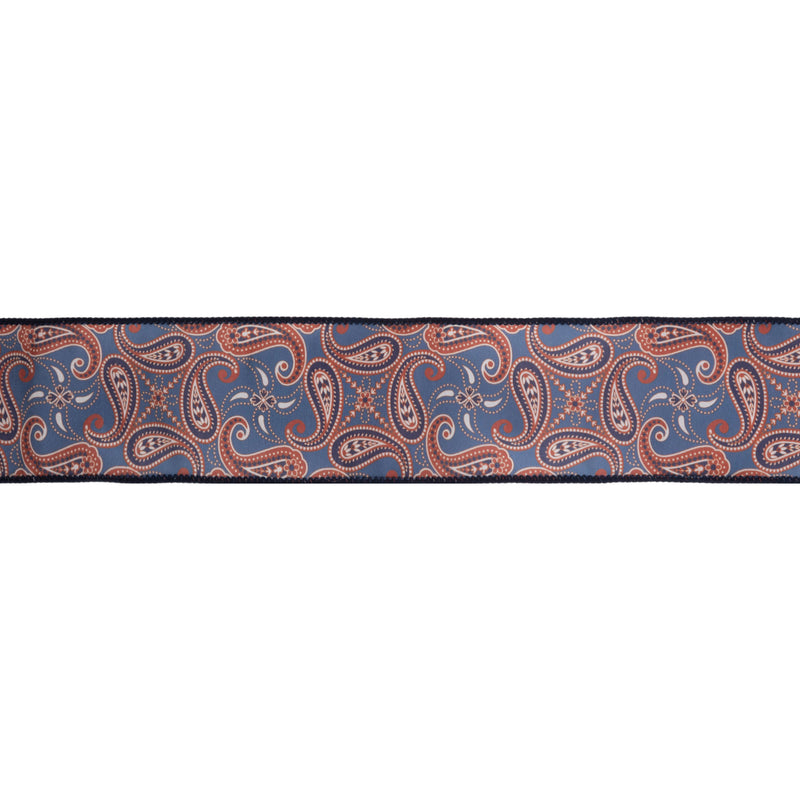 2 1/2" Wired Dupioni | Blue/Orange Paisley | 10 Yard Roll
