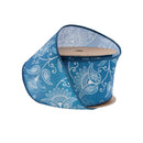 2 1/2" Wired Dupioni | White and Blue Floral | 10 Yard Roll