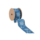 2 1/2" Wired Dupioni | White and Blue Floral | 10 Yard Roll
