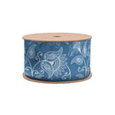 2 1/2" Wired Dupioni | White and Blue Floral | 10 Yard Roll