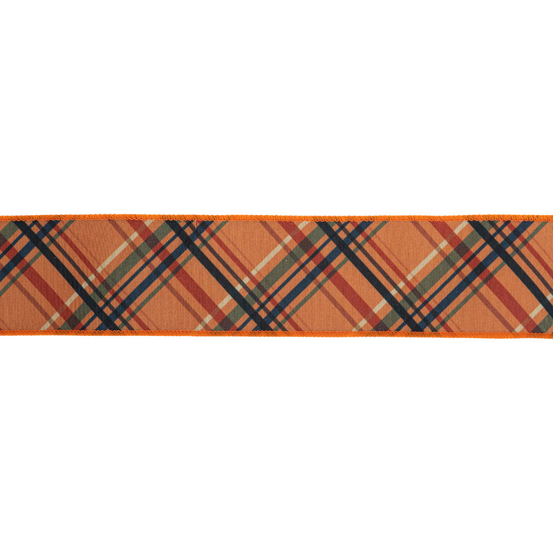 2 1/2" Wired Dupioni | Fall Color Bias Plaid with Black Backing | 10 Yard Roll