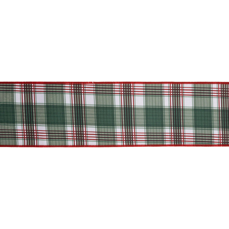 4" Wired Reversible Dupioni | Red/Green Plaid with Red Backing | 10 Yard Roll