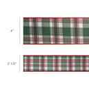 2 1/2" Wired Reversible Dupioni | Red/Green Plaid with Red Backing | 10 Yard Roll