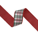 2 1/2" Wired Reversible Dupioni | Red/Green Plaid with Red Backing | 10 Yard Roll