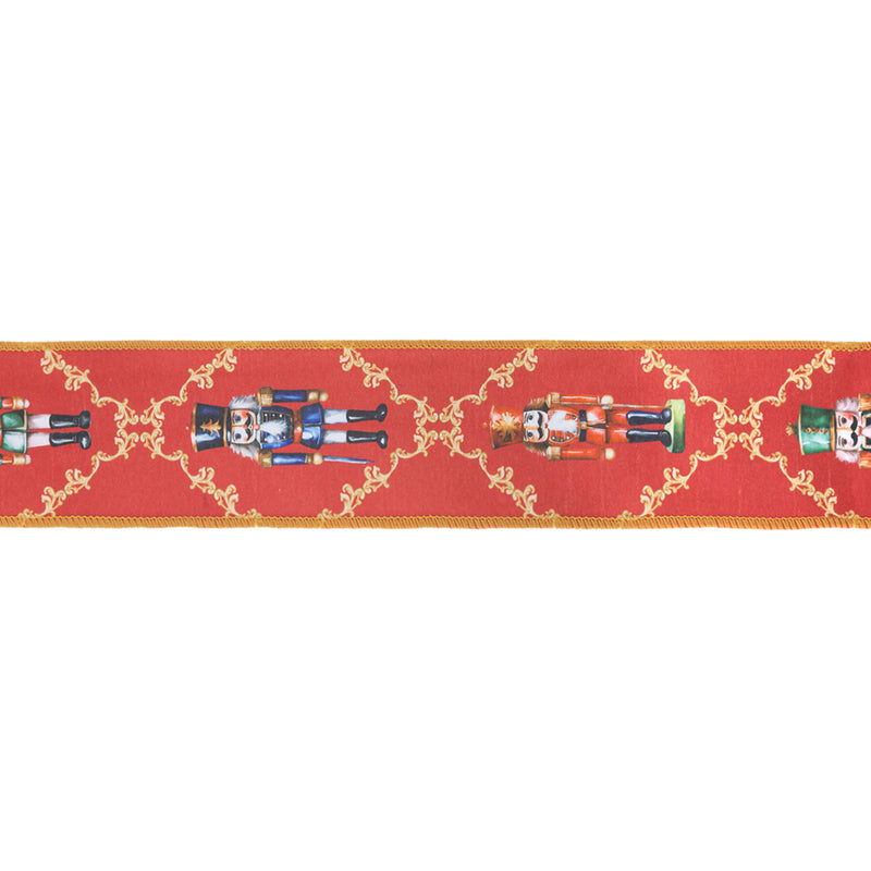 2 1/2" Wired Reversible Dupioni | Nutcracker with Diamond Pattern on Red | 10 Yard Roll