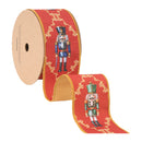 2 1/2" Wired Reversible Dupioni | Nutcracker with Diamond Pattern on Red | 10 Yard Roll