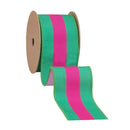 2 1/2" Wired Dupioni Ribbon | Hot Pink and Green Stripe with Pink Backing | 10 Yard Roll