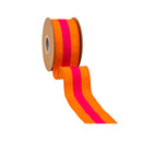 2 1/2" Wired Dupioni Ribbon | Pink on Orange Center Stripe w/ Orange Backing | 10 Yard Roll