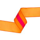 2 1/2" Wired Dupioni Ribbon | Pink on Orange Center Stripe w/ Orange Backing | 10 Yard Roll