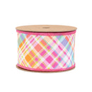2 1/2" Wired Dupioni Ribbon | Bias Plaid Hot Pink w/ Hot Pink Taffeta Fused Back | 10 Yard Roll