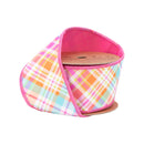 2 1/2" Wired Dupioni Ribbon | Bias Plaid Hot Pink w/ Hot Pink Taffeta Fused Back | 10 Yard Roll