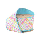 2 1/2" Wired Dupioni Ribbon | Bias Plaid Blue/Yellow w/ Blue Taffeta Fused Back | 10 Yard Roll