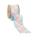 2 1/2" Wired Dupioni Ribbon | Bias Plaid Blue/Yellow w/ Blue Taffeta Fused Back | 10 Yard Roll