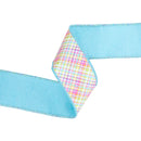 2 1/2" Wired Dupioni Ribbon | Bias Plaid Blue/Yellow w/ Blue Taffeta Fused Back | 10 Yard Roll