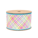 2 1/2" Wired Dupioni Ribbon | Bias Plaid Blue/Yellow w/ Blue Taffeta Fused Back | 10 Yard Roll