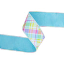 2 1/2" Wired Dupioni Ribbon | Bias Large Plaid Blue/Yellow w/ Blue Taffeta Fused Back | 10 Yard Roll