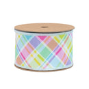 2 1/2" Wired Dupioni Ribbon | Bias Large Plaid Blue/Yellow w/ Blue Taffeta Fused Back | 10 Yard Roll