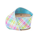2 1/2" Wired Dupioni Ribbon | Bias Large Plaid Blue/Yellow w/ Blue Taffeta Fused Back | 10 Yard Roll