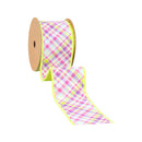 2 1/2" Wired Dupioni Ribbon | Bias Plaid Purple/Green w/ Green Taffeta Fused Back | 10 Yard Roll