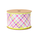 2 1/2" Wired Dupioni Ribbon | Bias Plaid Purple/Green w/ Green Taffeta Fused Back | 10 Yard Roll