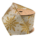 2 1/2" Wired Ribbon | "Glitter Snowflake" Antique White/Gold | 10 Yard Roll