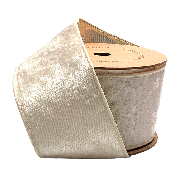 2 1/2" Reversible Velvet/Lurex Wired Ribbon | Ivory/Gold | 10 Yard Roll