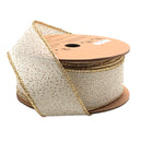 1 1/2" Wired Ribbon | "Glitter Linen" White/Gold | 10 Yard Roll