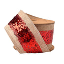 2 1/2" Wired Ribbon | "Metallic Striped" Natural/Red | 10 Yard Roll