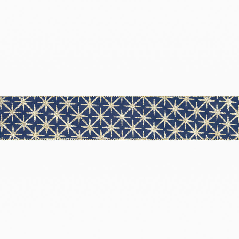 2 1/2" Wired Ribbon | Blue Satin with Gold Stars | 10 Yard Roll