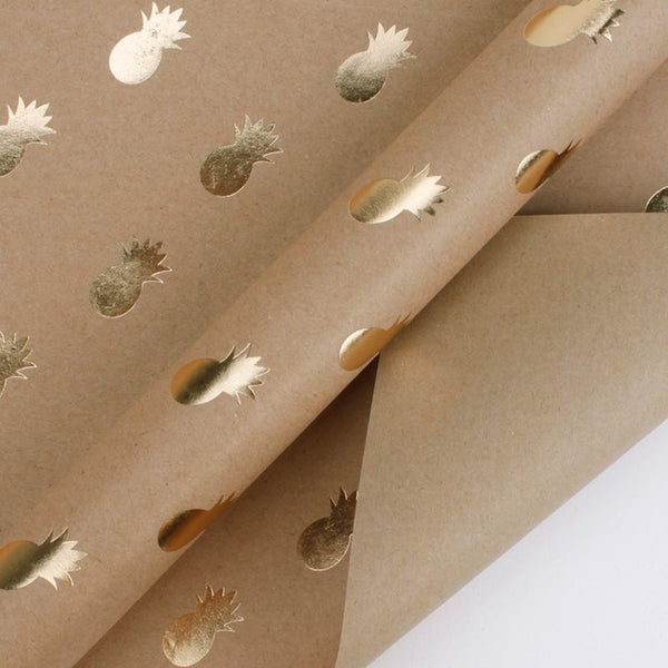 30" x 20" Kraft Wrapping Paper Sheets Bundle (4-pack) | Pineapple Gold Foil Kraft