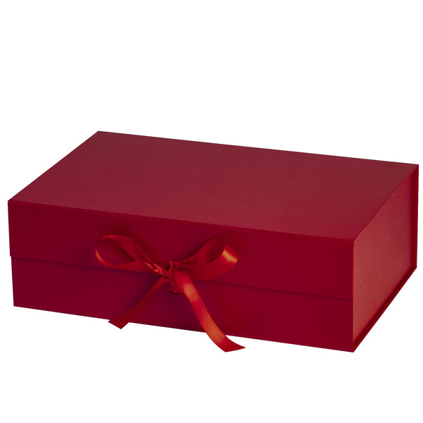 14" x 9" x 4.3" Collapsable Gift Box w/ Satin Ribbon & Magnetic Square Flap Lid (2-pack) | Red