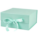 8" x 8" x 4" Collapsable Gift Box w/ Satin Ribbon & Magnetic Square Flap Lid | Mint