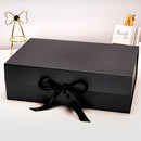 14" x 9" x 4.3" Collapsable Gift Box w/ Satin Ribbon & Magnetic Square Flap Lid | Black