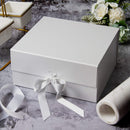 8" x 8" x 4" Collapsable Gift Box w/ Satin Ribbon & Magnetic Square Flap Lid | White