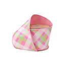 4" Wired Dupioni Ribbon | Bias Plaid Pink/White w/ Taffeta Fused Back | 10 Yard Roll