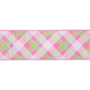4" Wired Dupioni Ribbon | Bias Plaid Pink/White w/ Taffeta Fused Back | 10 Yard Roll