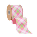 4" Wired Dupioni Ribbon | Bias Plaid Pink/White w/ Taffeta Fused Back | 10 Yard Roll