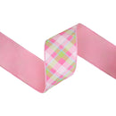 4" Wired Dupioni Ribbon | Bias Plaid Pink/White w/ Taffeta Fused Back | 10 Yard Roll