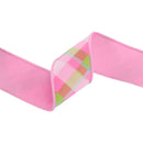 4" Wired Dupioni Ribbon | Bias Plaid Pink/White w/ Taffeta Fused Back | 10 Yard Roll