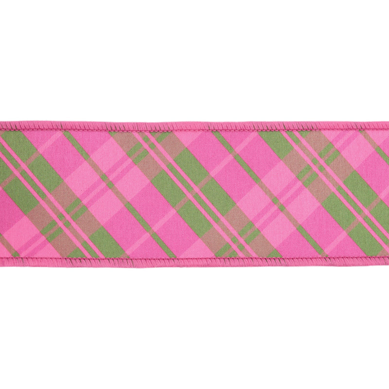 4" Wired Dupioni Ribbon | Bias Plaid Pink/Multi w/ Taffeta Fused Back | 10 Yard Roll