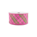 4" Wired Dupioni Ribbon | Bias Plaid Pink/Multi w/ Taffeta Fused Back | 10 Yard Roll