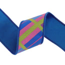 4" Wired Dupioni Ribbon | Bias Plaid Blue/Multi w/ Taffeta Fused Back | 10 Yard Roll