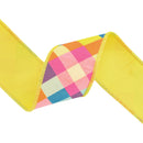 4" Wired Dupioni Ribbon | Bias Plaid Yellow/Multi w/ Taffeta Fused Back | 10 Yard Roll