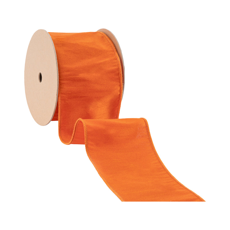 4" Wired Dupioni Ribbon | Pumpkin | 10 Yard Roll