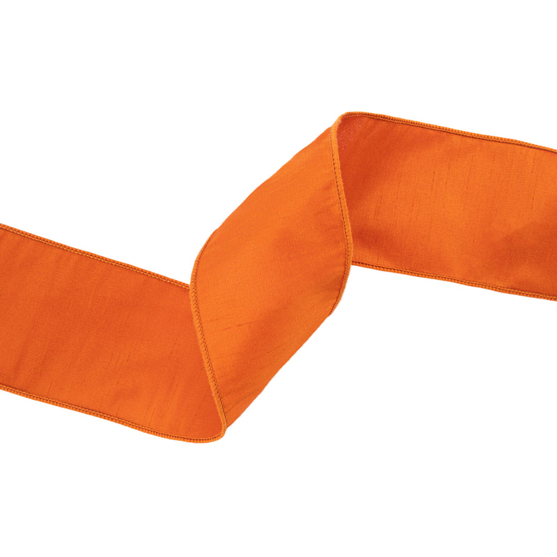 4" Wired Dupioni Ribbon | Pumpkin | 10 Yard Roll